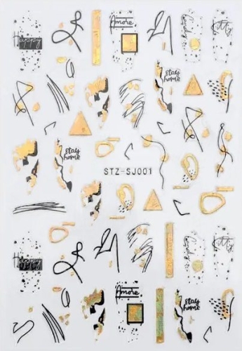 Nagelsticker - Aufkleber selbstklebend - Nail Sticker - Schwarz Gold Metallic